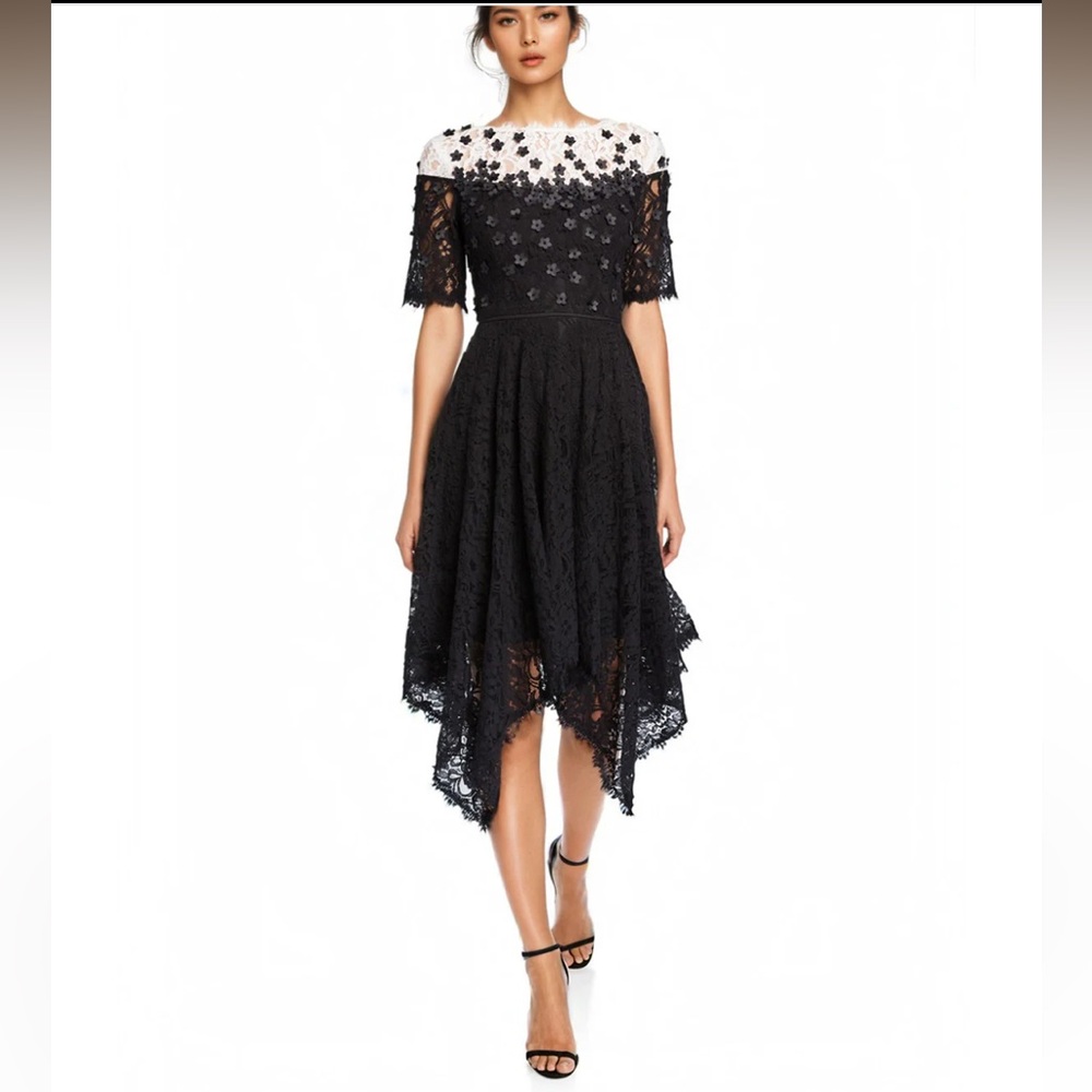 Shani floral appliqué lace A-line dress black white flowers size 10